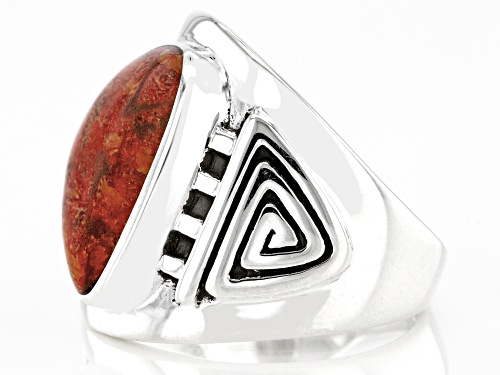 Southwest Style By JTV™ Red Sponge Coral Rhodium Over Silver Solitaire Ring - Size 9