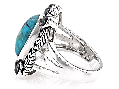Southwest Style By JTV™ Turquoise & Hematine Rhodium Over Silver Ring - Size 7