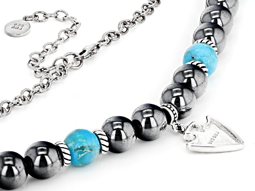 Southwest Style By JTV™ Turquoise & Hematine Rhodium Over Silver Necklace - Size 24