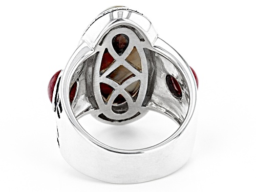 Southwest Style By JTV™ Spiny Oyster Shell & Coral Rhodium Over Silver Ring - Size 7