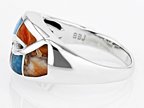 Southwest Style By JTV™ Spiny Oyster Shell & Turquoise Rhodium Over Silver Bypass Ring - Size 10