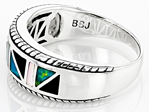 Southwest Style By JTV™ Turquoise, Mother-of-Pearl & Black Onyx Rhodium Over Silver Men's Band Ring - Size 12