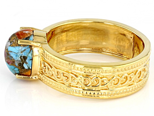Southwest Style by JTV™ Blended Turquoise & Oyster Shell 18k Yellow Gold Over Silver Solitaire Ring - Size 11