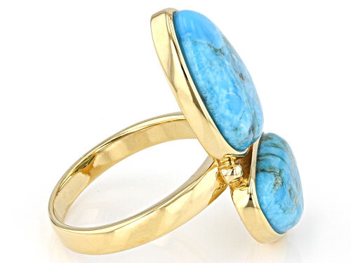 Southwest Style by JTV™ 15x10mm & 12x8mm Turquoise 18k Yellow Gold Over Sterling Silver Ring - Size 6