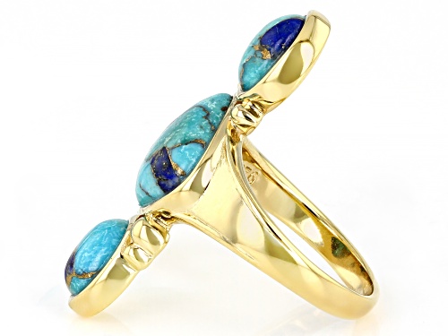 Southwest Style by JTV™ Blue Turquoise and Lapis 18k Yellow Gold Over Sterling Silver 3 Stone Ring - Size 8