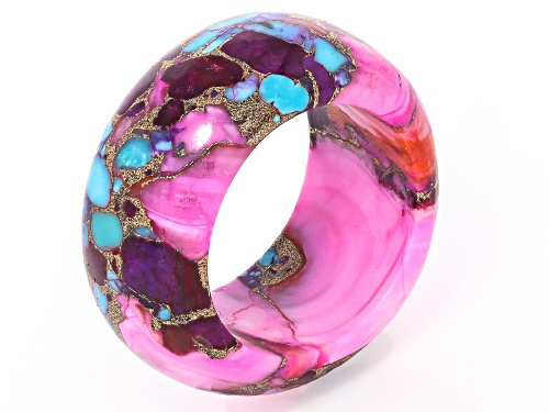 Southwest Style by JTV™ Blended Turquoise With Pink Spiny Oyster Shell Band Ring - Size 12