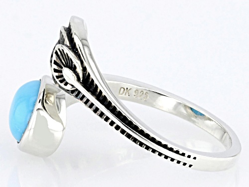 Southwest Style by JTV™ 8x6mm Oval Turquoise Rhodium Over Sterling Silver Bypass Ring - Size 8