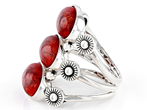 Southwest Style by JTV™ 13x8mm Oval Sponge Coral Sterling Silver Ring - Size 7