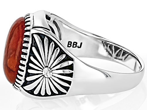 Southwest Style by JTV™ 14x11mm Oval Red Sponge Coral Sterling Silver Men's Ring - Size 11