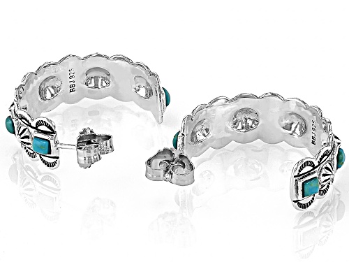 Southwest Style by JTV™ Turquoise Oxidized Sterling Silver Hoop Earrings 2.5mm