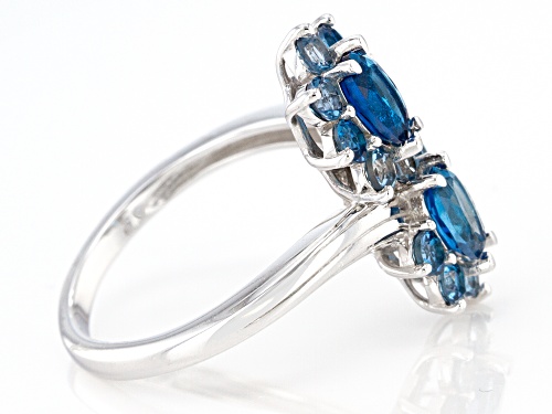 0.99ctw Oval and 0.96ctw Round London Blue Topaz Rhodium Over Sterling Silver Bypass Ring - Size 8