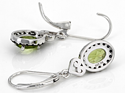 1.39ctw Oval Manchurian Peridot(TM) With 0.46ctw Black Spinel Rhodium Over Silver Dangle Earrings