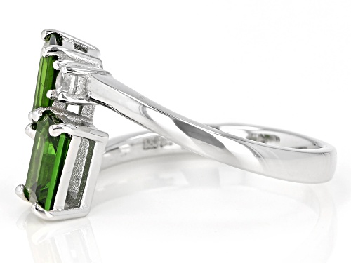 1.58ctw Emerald cut Chrome Diopside With .24ctw White Zircon Rhodium Over Silver Bypass Ring - Size 8