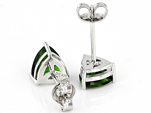 2.13ctw Trillion Chrome Diopside Rhodium Over Sterling Silver Solitaire Stud Earrings