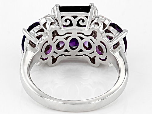 5.99ctw African Amethyst, Lab Created Purple Sapphire With Zircon Rhodium Over Silver Ring - Size 7