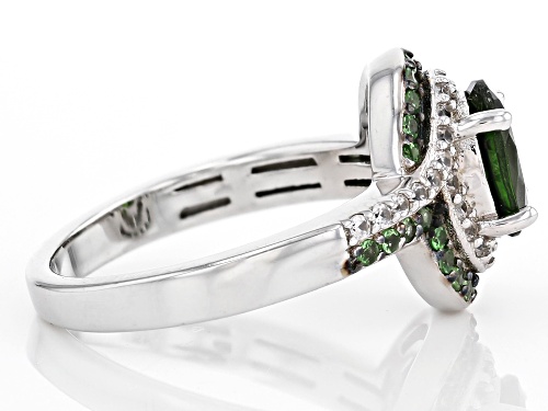 1.36ct Oval Chrome Diopside, 0.29ctw Tsavorite, And 0.34ctw White Zircon Rhodium Over Silver Ring - Size 8