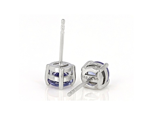 1.11ctw Tanzanite Rhodium Over Sterling Silver Solitaire Stud Earrings