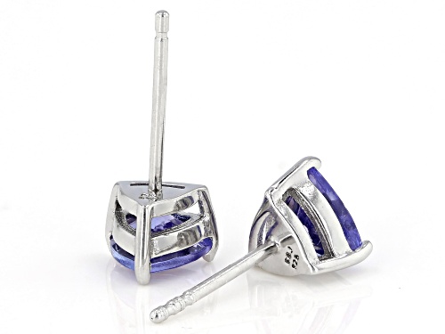 1.26ctw Trillion Tanzanite Rhodium Over Sterling Silver Solitaire Stud Earrings