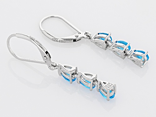 1.02ctw Pear Shaped Blue Neon Apatite Rhodium Over Sterling Silver Drop Earrings