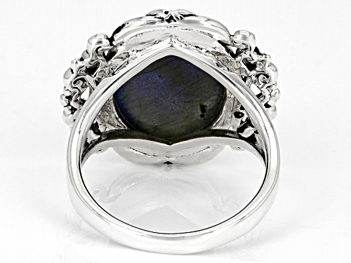 16x12mm Oval Cabochon Labradorite Rhodium Over Sterling Silver Solitaire Ring - Size 7