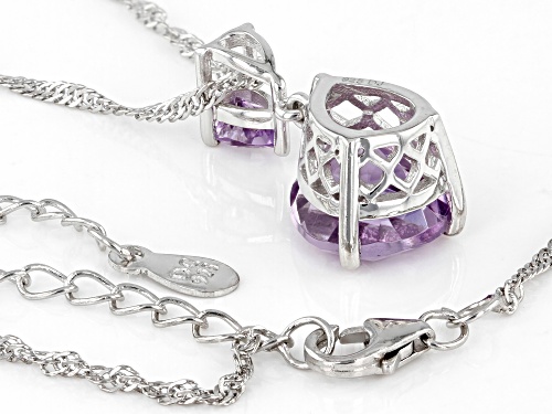 3.65ctw Pear Shape Lavender Amethyst Rhodium Over Sterling Silver Pendant With Chain