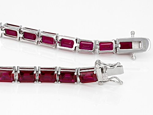 25.91ctw Rectangular Octagonal Lab Created Ruby Rhodium Over Sterling Silver Bracelet - Size 8