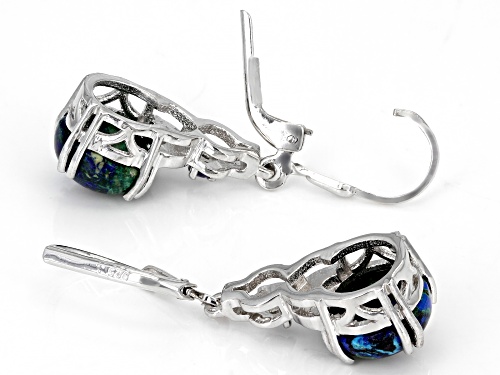 9mm Round Cabochon Azurmalachite and 0.07ctw Round Iolite Rhodium Over Silver Earrings