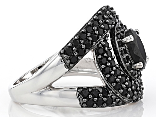 2.26ctw Black Spinel Rhodium Over Silver Ring - Size 7