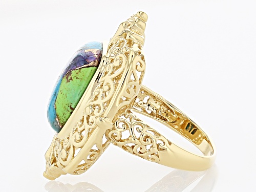 14x11mm Multi-Color Mohave Turquoise 18K Yellow Gold Over Sterling Silver Solitaire Ring - Size 7