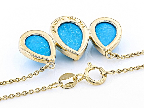 10x7mm And 8x6mm Pear Shaped Cabochon Turquoise 14k Yellow Gold 3-Stone Necklace - Size 18