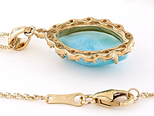 16x8mm Marquise Larimar With .25ctw Round White Zircon 10k Yellow Gold Pendant With Chain
