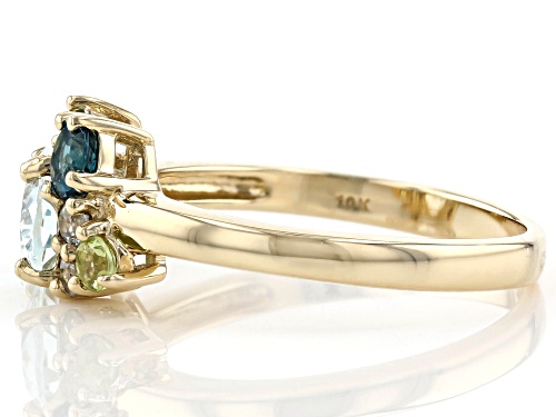 1.14ctw Aquamarine, London Blue Topaz, Manchurian Peridot(TM) & White Zircon 10k Gold Ring - Size 7