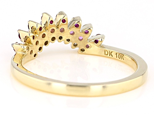 .14ctw Round Mahaleo® Ruby,.14ctw Pink Topaz, And .03ctw White Diamond Accent 10k Yellow Gold Ring - Size 8