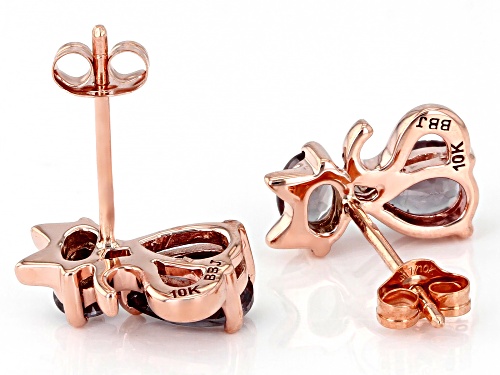 1.28ctw Oval And Pear Color Change Garnet 10k Rose Gold Cat Earrings