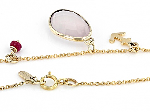 4.20ct Rose Quartz With .12ct Ruby 10k Yellow Gold Pendant With Chain