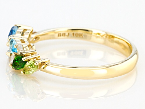 .42ctw Marquise Multi-Gemstone With .09ct Round Diamond Accent 10k Yellow Gold Ring - Size 6