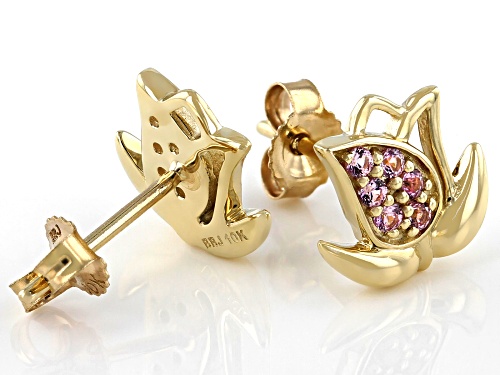 0.17ctw Round Pink Sapphire 10k Yellow Gold Flower Stud Earrings