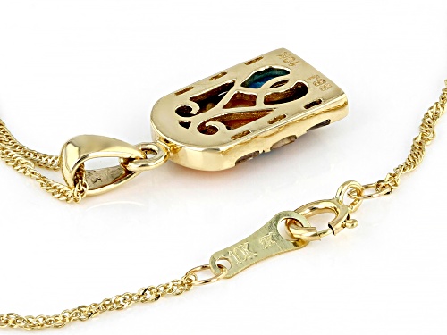 Free-Form Turquoise And Spiny Oyster Shell With 1.20ctw White Zircon 10k Yellow Gold Pendant Chain