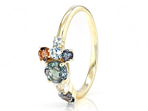 0.67ctw Lab Created Alexandrite With 0.35ctw Multi-Gem 10k Yellow Gold Ring - Size 7