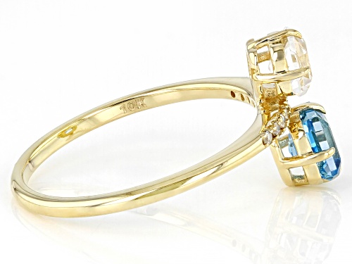 0.60ct Square Octagonal Swiss Blue Topaz With 0.31ctw Topaz And 0.04ctw Diamond 10k Yellow Gold Ring - Size 6