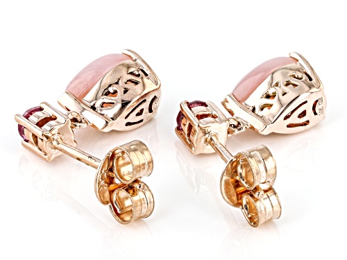 7x5mm Pink Opal With 0.05ctw Garnet 10k Rose Gold Earrings
