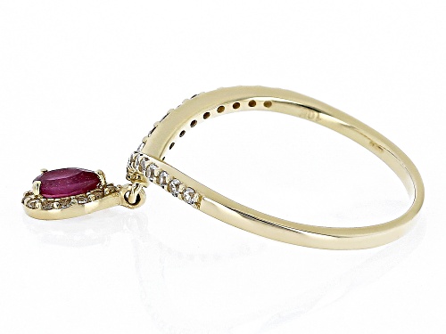 0.30ct Mahaleo® Ruby And 0.28ctw White Zircon 10k Yellow Gold Charm Ring - Size 8