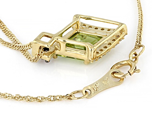 1.16ct Rhombus Peridot with Champagne & White Diamonds 10k Gold Pendant