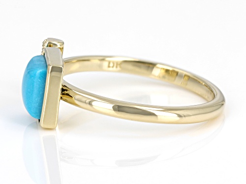 6x6mm Sleeping Beauty Turquoise And 0.03ctw White Diamond 10k Yellow Gold Cuff Ring - Size 8