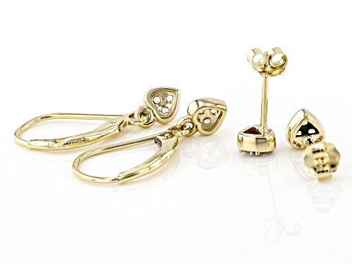 0.27ctw White Zircon 10k Yellow Gold Heart Dangle And Stud Earring Set Of 2