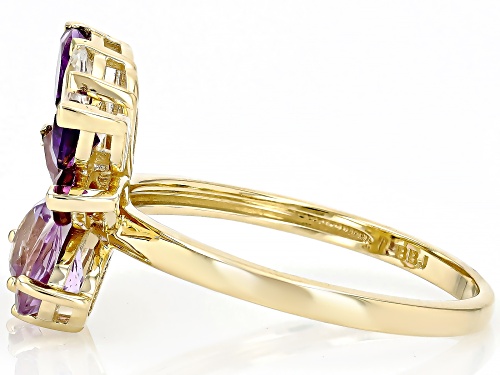 2.01ctw Pink Amethyst, African Amethyst, Rhodolite, Zircon And White Diamond 10k Gold Butterfly Ring - Size 8