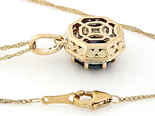 3.00ct Lab Alexandrite And 0.18ctw White Diamond 10k Yellow Gold Vintage Inspired Pendant With Chain