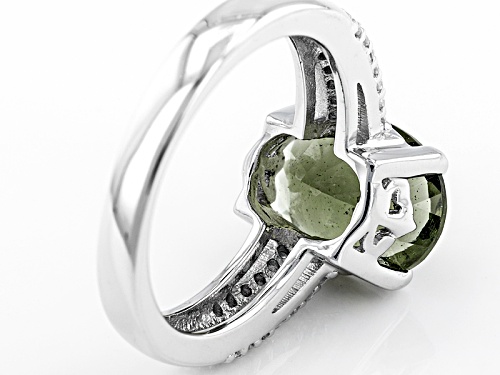 1.49ct Oval Moldavite And .24ctw Round White Zircon Sterling Silver Ring - Size 10