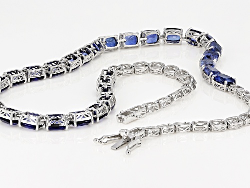 43.80ctw Rectangular Cushion Lab Created Blue Sapphire Rhodium Over Sterling Silver Necklace - Size 18