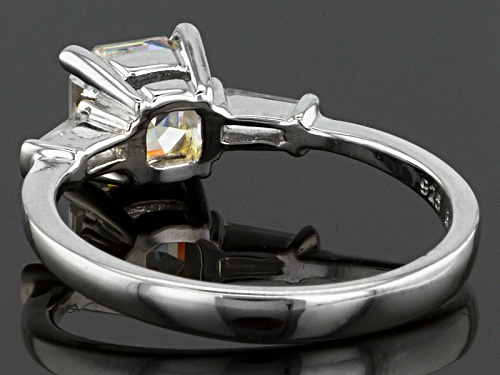 1.42ct Asscher Cut Strontium Titanite & .23ctw White Zircon Rhodium Over Silver Ring - Size 10